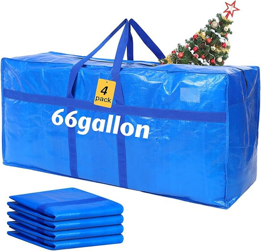 4 Pcs 66 Gallon Large Moving Bags with Zipper and Handles Foldable Storage Duffle Bags Heavy Duty Extra Large Totes for College Dorm Travel Clothes Blankets Bedding Moving (Blue)