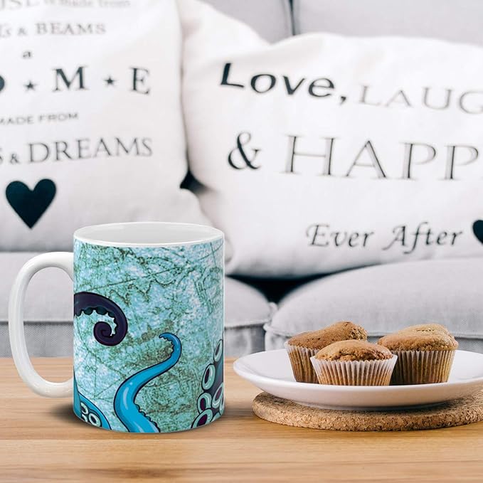 MUGBREW Octopus Tentacles World Map Ceramic Coffee Mug Tea Cup Fun Novelty, 11 OZ