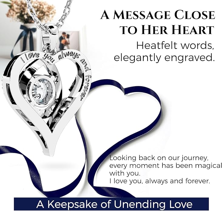 Heart Pendant Necklace for Her Moissanite Lab-Created Gem Jewelry for Women I Love You S925 Sterling Silver Gifts to Wife Girlfriend Mom Daughter Anniversary Birthday Christmas Valentines Day