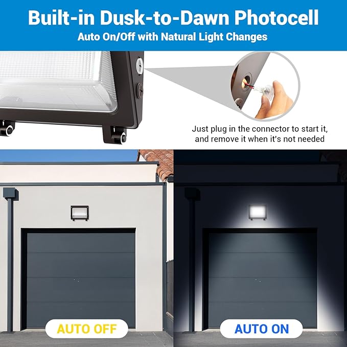 JTT 150W LED Wall Pack Light with Dusk to Dawn Photocell,22500LM 5000K Daylight IP65 Waterproof WallPack Lights Outdoor LED [Eqv. 1200W HPS/HID] for Parking Lot,Warehouse,Yard ETL-2Pack