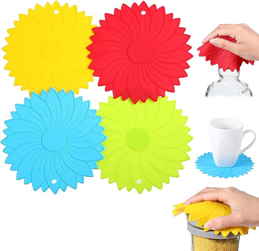 4Pcs Rubber Jar Opener Gripper Pad 6.1inch Non Slip Jar Openers Resistant Coasters Multi Function Botter Opener Tool for Weak Arthritis Hands Seniors Easy Opening(4 Colors)