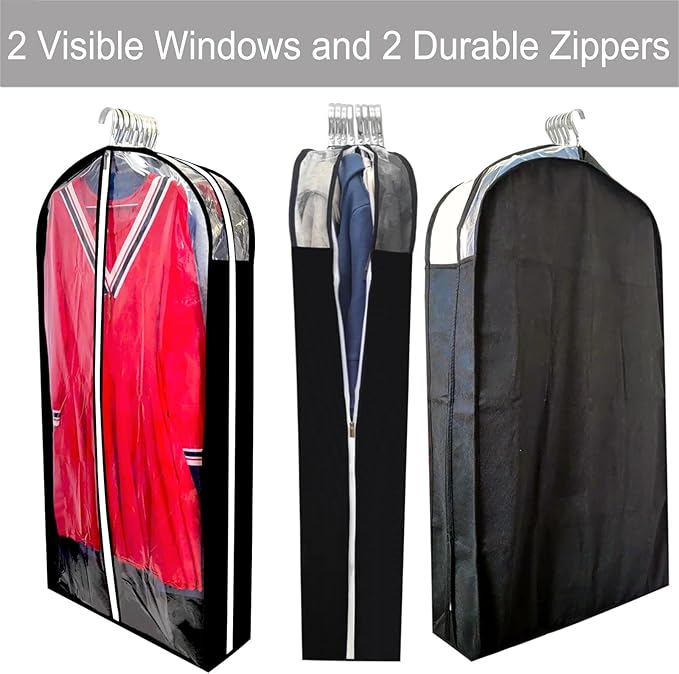 Dress Bags for Gowns Long with 6.3" Gusset, 50" Clear Long Garment Bags for Hanging Clothes, Dresses Covers and Side Zipper Protector for Storage, Overcoat, Trousers, Sweater, 3 Packs