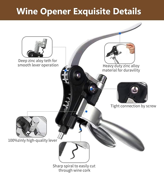 Wine Bottle Opener Gift Set - 8 PCS Corkscrew Opener with Wood Case, Stainless Steel Opener Kit for Birthdays & Weddings