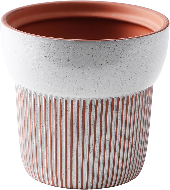 6.5 inch Terracotta Pot for Plants, Ceramic Plant Pot for Succulents, Cacti, Herbs, Vertical Ribbed Design,Planter Pot for Dried and Fresh Plants