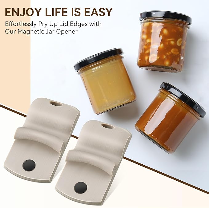 2 Pack Canning Jar Opener with Magnets, Mason Jar Opener For Canning Lids, for Regular and Wide Mouth Lids, Powerful Magnet for Easy Refrigerator Storage, Releases Vacuum Seal(Beige)