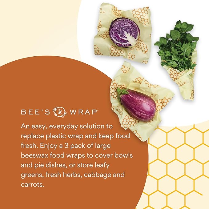 Bee's Wrap Beeswax Wraps for Food - Honeycomb Large 3 Pack Made in USA Reusable & Organic Food Wraps, Sandwich Wrap & Bowl Covers - Eco-Friendly Alternative to Aluminum Foil & Plastic Wrap