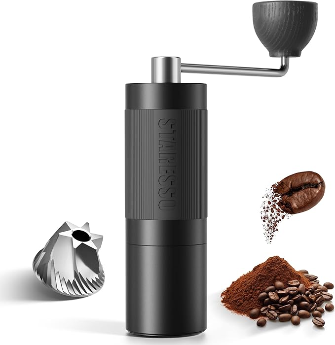 STARESSO D6 PLUS Portable Manual Coffee Grinder with Numerical Adjustable Setting, Stainless Steel Conical Burr for Consistent Grind, Easy to Use for Espresso, French Press, Pour Over, Cold Brew