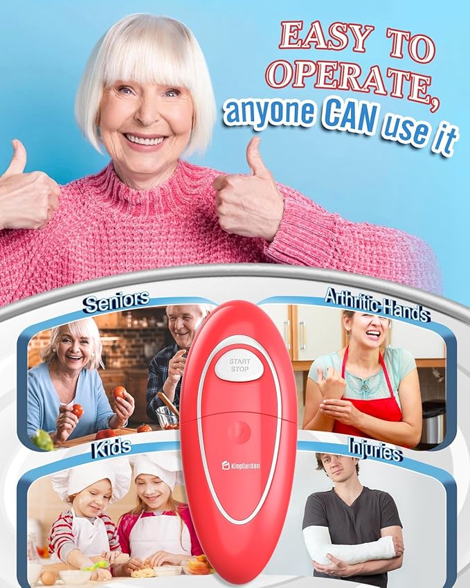 Electric Can Opener Easily Open All Can Sizes with Fast Speed & Smooth Edge, Food-Safe and Battery Operated Can Openers for Kitchen, Automatic Can Opener Hands Free for Weak Hands, Seniors (Red)