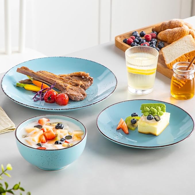 vancasso Navia Dinnerware Sets, Stoneware Plates and Bowls Sets, Dinner Salad Dessert Plates and Cereal Bowls Set, Dishes Set for 4, Spray Spot Patterned, Multi-Color