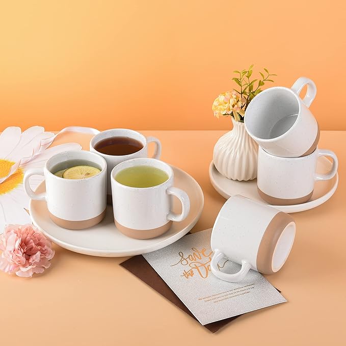 12 oz Coffee Mug Set for 6, Tea Cups with Handle for Coffee, Tea, Cocoa, Milk (White)
