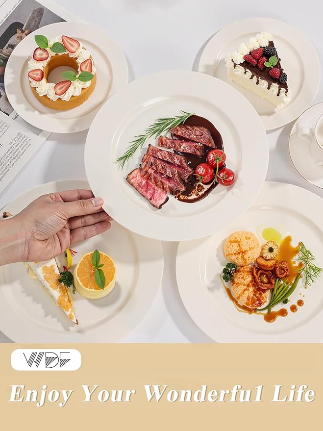 WDF 200PCS Ivory Plastic Plates - Elegant Ivory Disposable Plates for Party- Include 100 Dinner Plate 10’’ and 100 Plastic Dessert Plate 7’’ Perfect for Thanksgiving/Wedding/Party/BirthdayBaby Shower