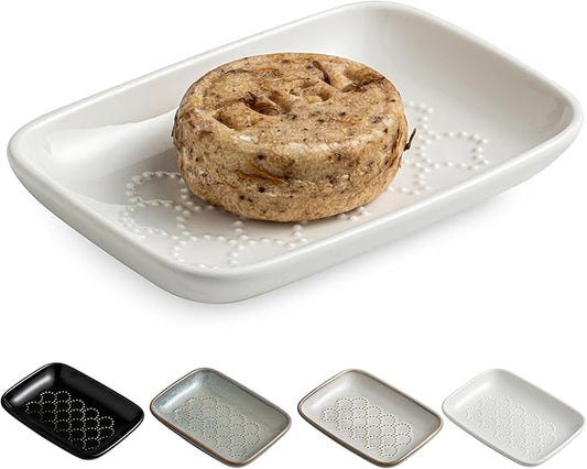 Gomakren Soap Dish for Shower, Christmas Ceramic Soap Dishes for Bar Soap Sponge, Shower Soap Holder Saver Tray for Bathroom Kitchen Sink, Easy to Clean, White