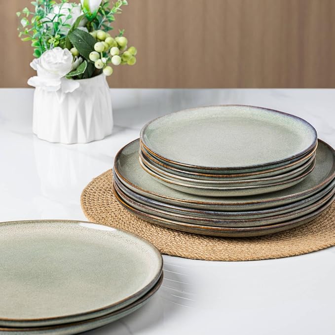 AmorArc Ceramic Dinner Plates Set of 6,10.5 Inch Handmade Reactive Glaze Stoneware Plates,Rustic Shape Dinnerware Dish Set for Kitchen,Microwave & Dishwasher Safe,Scratch Resistant-Reactive Color