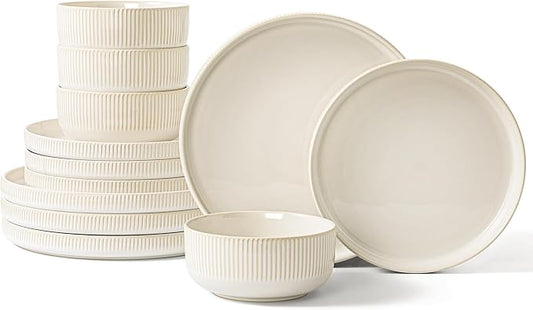 Dinnerware Sets, 12 Pieces Stoneware Plates and Bowls Set, Reactive Glaze Ceramic Dishes Set Scratch Resistant, Kitchen Dinner Set Dishwasher & Microwave Safe, Service for 4
