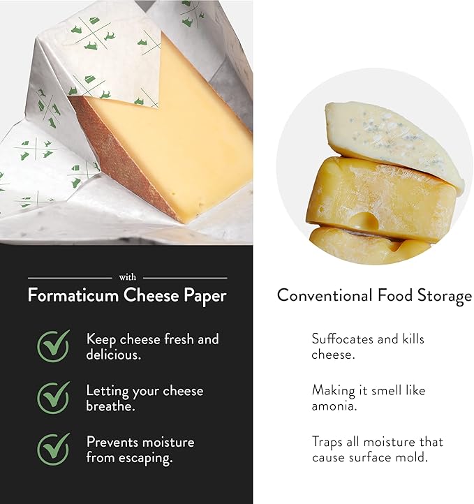 Formaticum 60-Pack Zero Cheese Storage Paper, Compostable, Biodegradable, and Plastic-Free Paper to Keep Cheese and Charcuterie Fresh, Kitchen Organization 9 x 13 Inches