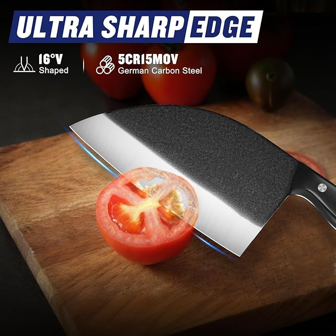 SSGP Forging Serbian Chef Knife, 7.2 Inch Kitchen Chef Knives Full Tang High Carbon Steel Butcher Cleaver, Thanksgiving Christmas Gifts for Men Women