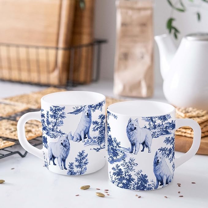Samoyed Blue French Toile Mug, Samoyeds Lover Gifts for Women, Blue Chinoiserie Toile Coffee Cup for Samoyed Mom, Dog Lovers Tea Coffee Mug Birthday Gifts for Dog Owners, 11oz