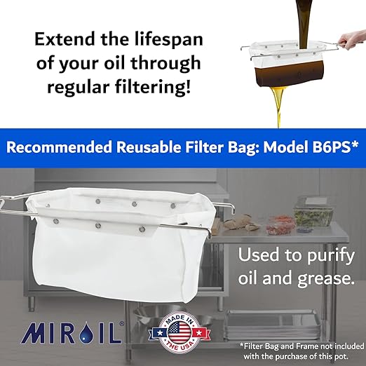 MirOil 5 Gallon Oil Grease Bucket & Filter Pot – Silver Fryer Container with Lid Lock & Lock Clip - Low Profile Hot Grease Collection Pot for Disposal Under Drain Valves – Model #40L