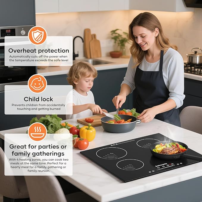 30 Inch Induction Cooktop 5 Burners, 7200W Built-in Induction Stovetop, 5 Power Boost Burners Electric Cooktop, Child Lock, 9 Power Levels, Timer, Touch Control 220-240V Hard Wire