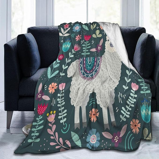 Alpaca Blanket Botanical Flower Throw Blanket Cozy Plush Boho Bohemia Llama Fleece Flannel Ultra Soft Blankets Lightweight Fuzzy Party Gifts for Adult Bed Couch Sofa Kids 80"X60"