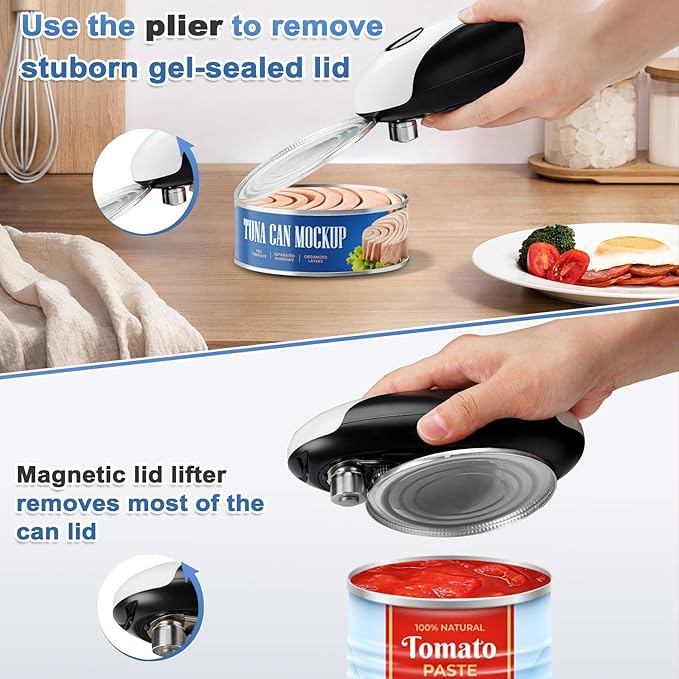Automatic Electric Can Opener Smooth Edge, Rechargeable Canopener for Seniors and Arthritis Friendly, Kitchen Aid Gadgets Perfect for Chef, Hands Free, One Touch Design Easy to Use