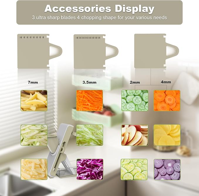Mandoline Slicer for Kitchen, Vegetable & Cucumber Slicer, Easy to Clean Chopping Artifact (White Light Gray)