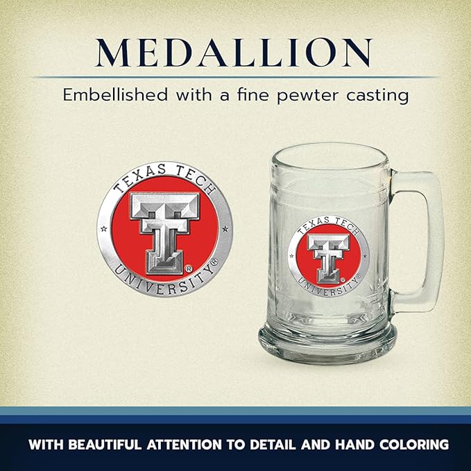 Heritage Pewter Texas Tech Beer Stein Glass | 15 Ounce German-Style Beer Glass | Intricately Crafted Metal Pewter Alma Mater Inlay