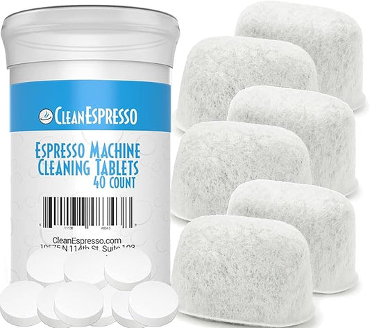 CleanEspresso - Designed For Breville Cleaning Kit - 40 Cleaning Tablets and 6 Water Filters for Breville Espresso Machines - 2g Espresso Machine Tablets