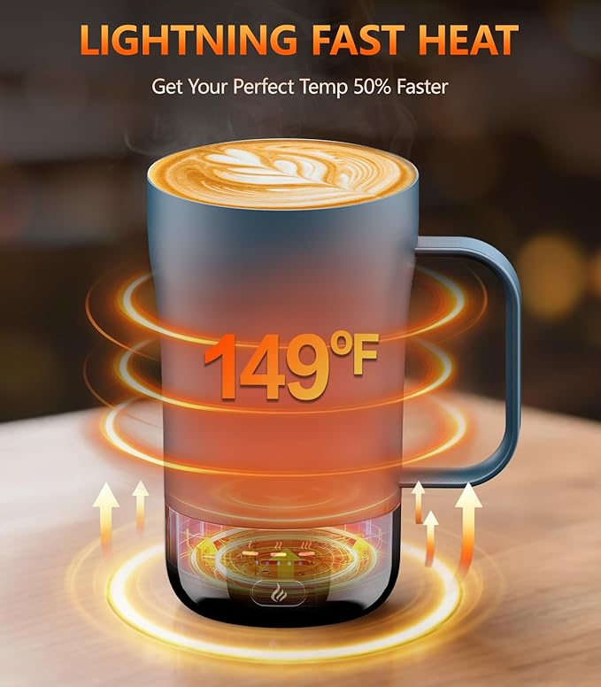 Self-Heating Coffee Mug, 14oz Heated Coffee Mug - Rechargeable Temperature Control Coffee Mug Keep Coffee Hot, Smart Mug Great Gift for Coffee Lovers & Slow Sippers