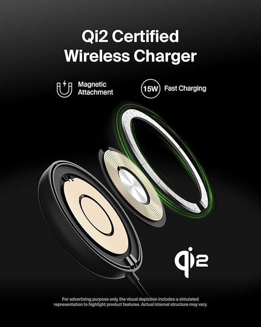 Belkin Magnetic Wireless Charging Pad Qi2 15W w/Kickstand - MagSafe-Compatible Qi2-Certified Wireless Charger for iPhone 17 Series, Samsung Galaxy S25 Series, AirPods (No PSU) - Black