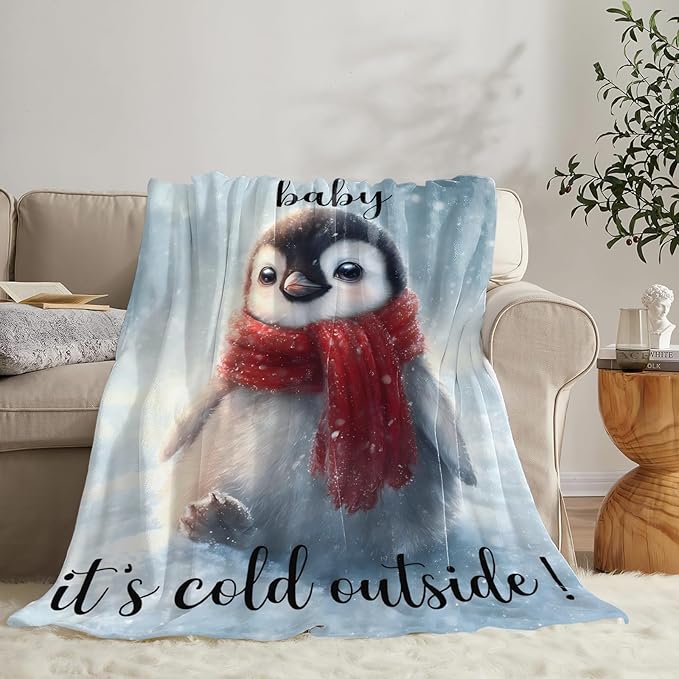 Penguin Blanket Gifts for Girls Boys Throw Cozy Plush Fleece Flannel Lightweight Fuzzy Party Blankets for Women Men 60"X50"