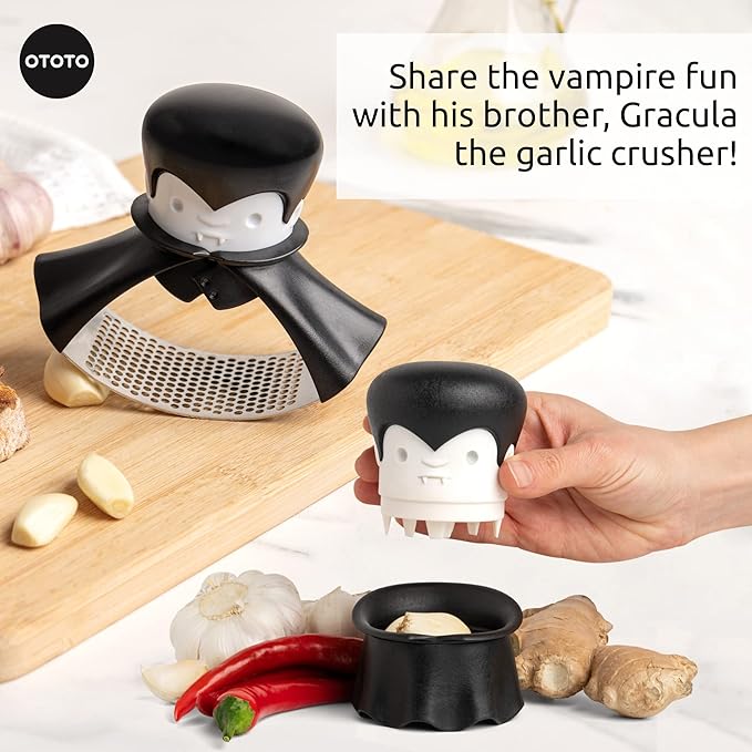 OTOTO Rockula Garlic Press Rocker - Garlic Masher, Garlic Rocker, Rocking Garlic Press Stainless Steel - Garlic Smasher Spooky Gifts - Easy to Clean