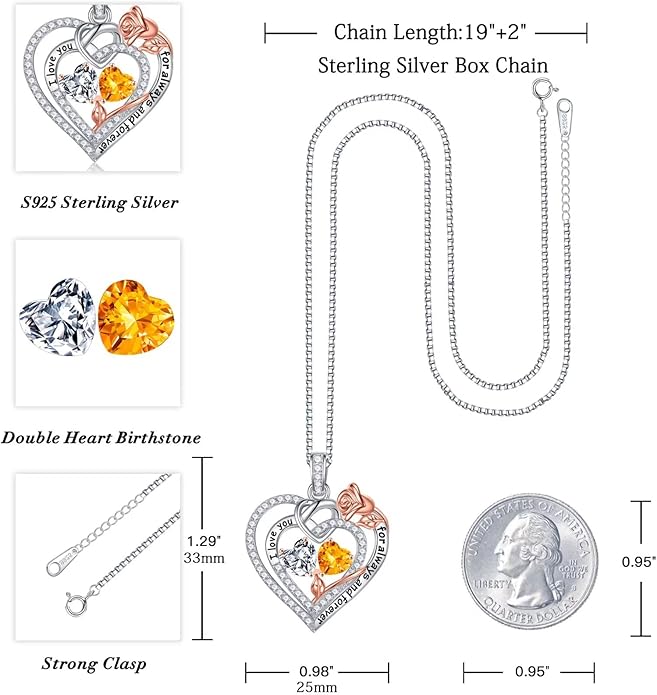 Iefil Christmas Gifts for Wife Women - 925 Sterling Silver Double Birthstone Necklace, Anniversary Birthday Gifts for Women, Jewelry Gift for Wife Girlfriend Mom Her