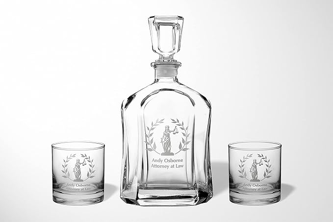 Alterd Industries Lawyer Gifts - Attorney Gift lawyer gifts for Men Court Case women office Whiskey Glasses Decanter Scales of Justice Law Office Esquire (Decanter W/2 Whiskey Glasses, Lady Justice)