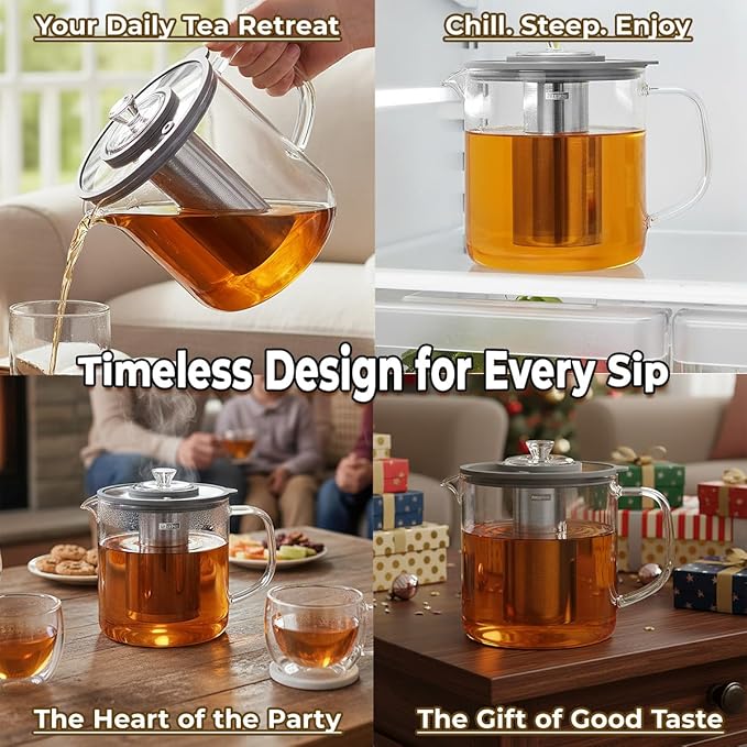 Aquach 68oz Glass Teapot with Infuser - Stovetop & Dishwasher Safe, Plastic-Free Borosilicate Glass Tea Kettle for Loose Leaf & Iced Tea