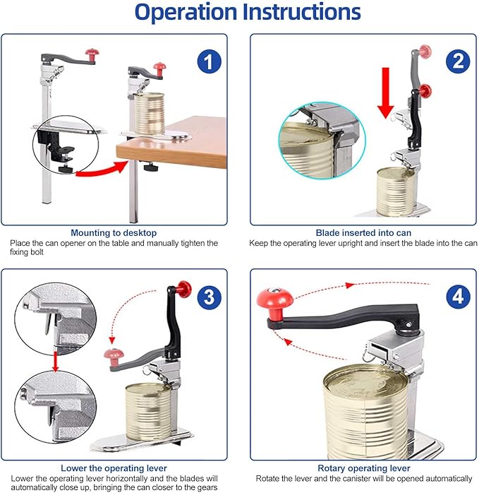 Commercial Can Opener Heavy Duty for 11100, Industrial Can Opener for 6-8 cans per minute, Manual Opener with a stainless steel base and a food-grade stainless steel blade for Cans Up to 13” Tall