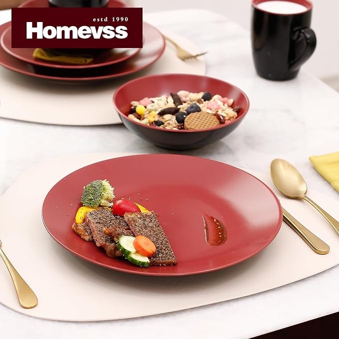 Colors Life 12pc Dinnerware Set, Shiny Black and Matte Berry