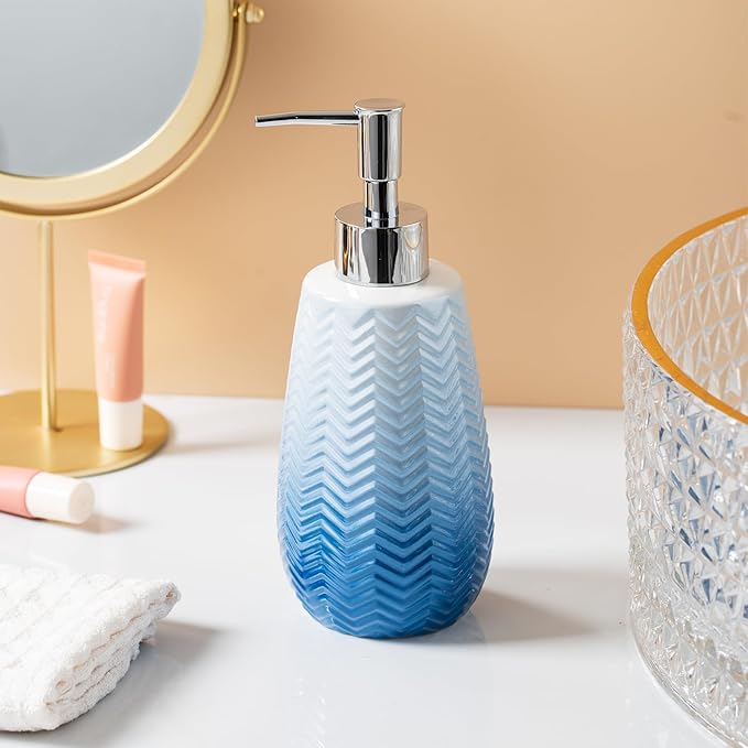 Blue Bathroom Accessories Set, 3 Pcs Ceramic Bathroom Decor Contain Toothbrush Holder,Soap Dispenser, and Soap Dish.