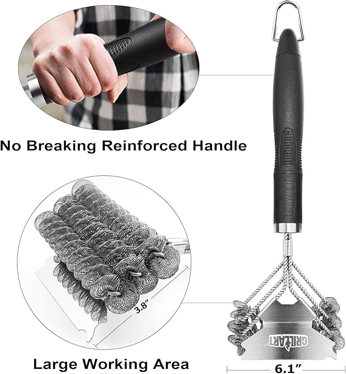 GRILLART Grill Brush and Scraper Bristle Free - Safe BBQ Brush for Grill - Stainless Grill Grate Cleaner - Safe Grill Accessories for Porcelain/Weber Gas/Charcoal Grill - Gifts for Grill Wizard