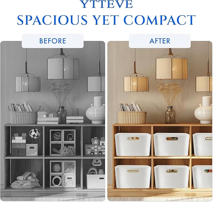 large- 2 pack White Plastic Storage Bins for Shelves, Closet Kitchen Storage Containers for Pantry Bathroom Office Organization Baskets, Cabinet Organizing Containers, White Organizer Bins for Shelves