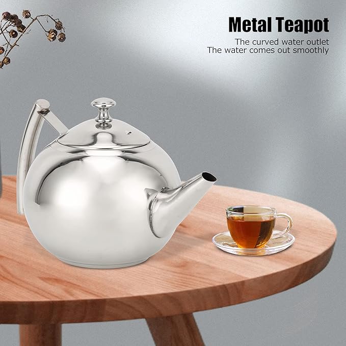 Stainless Steel Tea Pot with Infuser, Tea Pot with Removable Infuser For Loose Leaf and Tea Bags Metal Tea Kettle with Filter Stovetop Tea Maker Brewing Loose Leaves and Tea Bags (1L)