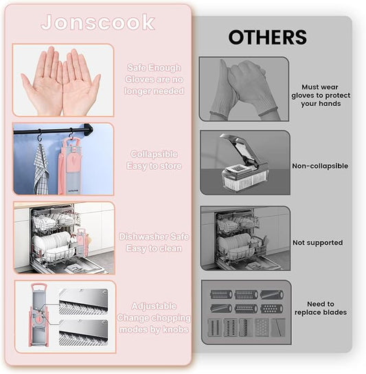 Safe Mandoline Food Slicer for Kitchen - Vegetable Chopper With Adjustable Thickness, Multifunctional Veggie Chopper Vegetable Cutter Slicer Dicer For Onion Potato Tomato - Pink