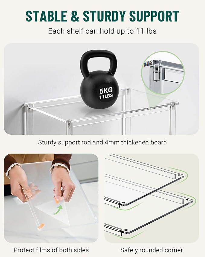 Acrylic Cabinet Organizer, Set of 4 Spice Rack Organizer for Cabinet, Desk Countertop Shelf Organizer, Pantry Kitchen Storage and Organization, Stackable Shelves House Essentials for Gift