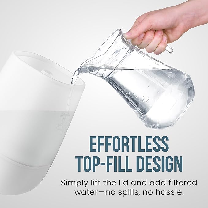 Fontaines Luxury Top-Fill Cool Mist Humidifier - 360° Ultra-Fine Spray, Whisper-Quiet Operation, Dishwasher-Safe Tank, Nightlight & Auto Shut-Off, Easy to Clean for Home, Bedroom, Baby Nursery