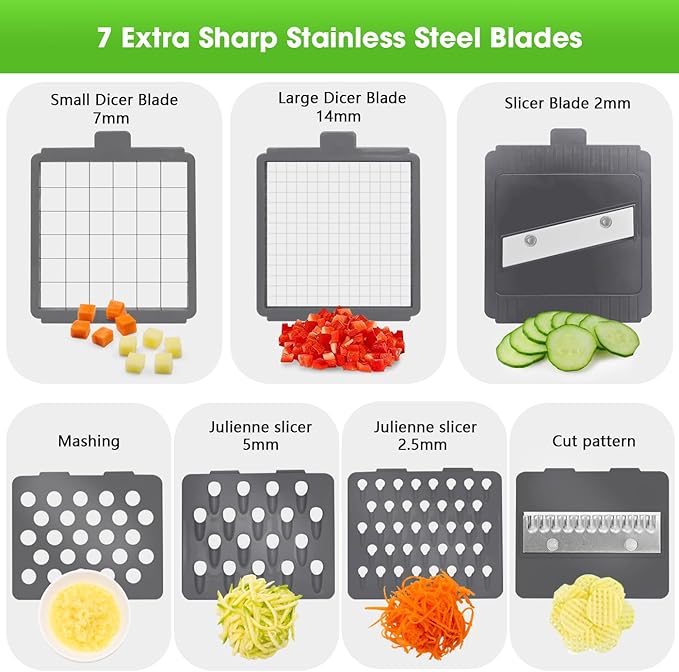 LHS Vegetable Chopper Multifunctional Food Chopper Onion Chopper Vegetable Slicer Dicer Cutter Potato Cutter Veggie Chopper with Container(10 in 1, Grey)