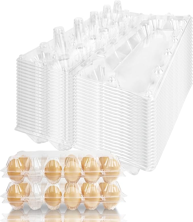 80 Pack Plastic Egg Carton Bulk One Dozen Clear Empty Egg Cartons Perfect for 12 Eggs for Chicken Eggs Home Ranch Chicken Farm, 2 x 6 Grids