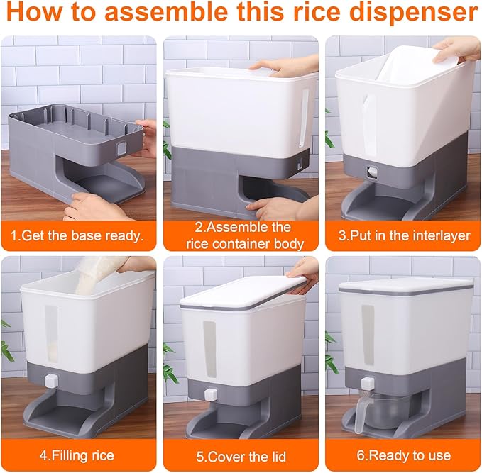 Mity rain Rice Dispenser 20-25 Lbs with Moisture Absorbing Clay, Rice Storage Container with Measuring Cup, Cereal Containers Storage Airtight for Kitchen Pantry Organization