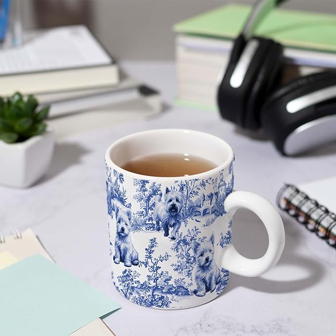 West Highland White Terrier Blue French Toile Mug, Westies Lover Gifts for Women, Blue Chinoiserie Toile Coffee Cup for Westie Mom, Dog Lovers Tea Coffee Mug Birthday Gifts for Dog Owners, 11oz
