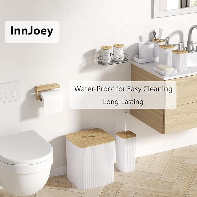 Bathroom Accessories Set - 10PC Bathroom Set, White Bathroom Set, Bathroom Accessories Set, Toilet Brush, Bathroom Trash Can & Soap Dispenser