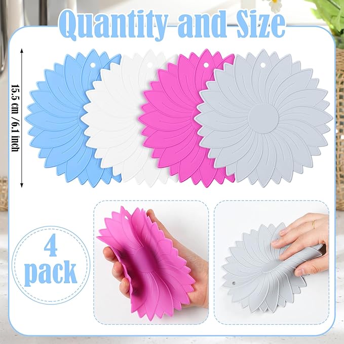 Maxdot 4 Pcs Large Rubber Jar Opener Pad Jar Opener 6.10 Inch Multi Function Non Slip Jar Opener Resistant Coasters for Weak Arthritis Hands Seniors Easy Opening(Classic Colors)